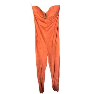 JLUXLABEL strapless orange suede like fitted jumpsuit. Brand new with tags!